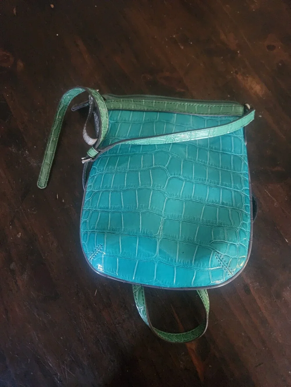 GUESS Wynona  Teal and Green Faux Croc-Embossed Crossbody Bag